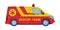 Red and Yellow Van or Truck with Siren as Rescue Equipment and Emergency Vehicle for Urgent Saving of Life Vector