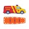 Red and Yellow Van or Truck with Siren and Stretcher as Rescue Equipment and Emergency Vehicle for Urgent Saving of Life