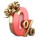 Red zero percent with golden ribbon and bow. Discount free