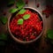 Redcurrant banner. Bowl full of redcurrant. Close-up food photography background