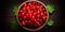 Redcurrant banner. Bowl full of redcurrant. Close-up food photography background