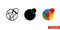 Reddcoin cryptocurrency icon of 3 types color, black and white, outline. Isolated vector sign symbol.