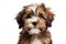 a reddish brown havanese puppy on white background