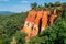 Reddish rock formations made of ocher near Rousillon village, Provence