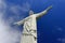 REDEEMER CHRIST, RIO DE JANEIRO, BRAZIL - APRIL 06, 2011: Bottom view of the Christ RedeemerÂ´s Statue. The deep blue sky behind.