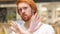 Redhead beard man disliking and rejecting offer in cafe