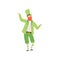 Redhead Bearded Man in Green Irish Costume and Hat, Guy Celebrating Saint Patrick Day, Masquerade Ball, Carnival Party