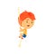 Redhead boy climbing up the rope, kids physical activity cartoon vector Illustration