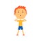 Redhead boy doing sport exercise, kids physical activity cartoon vector Illustration