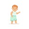 Redhead Boy Walking,, Adorable Smiling Baby Cartoon Character Every Day Situation