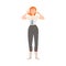 Redhead Female Closing Her Ears with Her Fingers as Stressed out Office Employee Vector Illustration