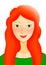 Redhead ginger girl woman with green eyes smiling blushing shy illustration