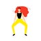 Redhead girl dancing in a black T-shirt and yellow pants Zumba dance. crouched, arms along the body
