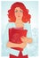 Redhead girl holding books. Vector illustration.