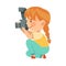 Redhead Girl Holding Camera and Taking Photo Vector Illustration