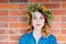 Redhead girl with oak leaves wreath at Germany Unity day