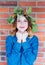 Redhead girl with oak leaves wreath at Germany Unity day