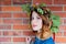 Redhead girl with oak leaves wreath at Germany Unity day