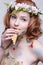 Redhead girl with panflute