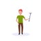 Redhead man doing selfie self stick standing pose isolated faceless silhouette male cartoon character full length flat