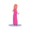 Redhead pregnant woman profile isolated using smartphone female cartoon character full length flat