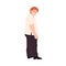 Redhead Smiling Man Character with Corpulent Body Half-turned Full Length Vector Illustration