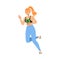 Redhead Woman Character Participating in Marathon Running in Sportswear with Number Vector Illustration