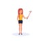 Redhead woman doing selfie self stick standing pose isolated faceless silhouette female cartoon character full length