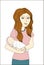 Redhead woman holding newborn baby