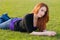 Redhead woman outdoors