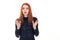 Redhead woman unpleasantly surprised