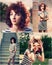 Redhead women outdoors. Set of four images collection collage