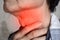 Redness at neck of Asian man. Concept of sore throat, pharyngitis, laryngitis or dysphagia