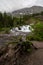 Redrock Falls in Glacier National Park USA, silky water on a cloudy day