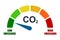 Reduce CO2 level concept. Carbon dioxide emissions control, CO2 level to the min position - vector
