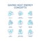 Reduce heat energy using turquoise concept icons set