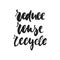 Reduce Reuse Recycle - hand drawn lettering phrase isolated on the black background. Fun brush ink vector illustration