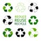 Reduce reuse recycle logotype set. Green arrows recycle eco symbols