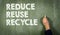 Reduce Reuse Recycle. Text on a green chalk board