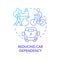 Reducing car dependency blue gradient concept icon