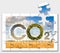 Reduction of the amount of CO2 emissions - concept image in jigsaw puzzle shape with CO2 icon text and tree shape in rural scene