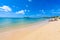 Reduit Beach - Tropical coast on the Caribbean island of St. Lucia. It is a paradise destination with a white sand beach and