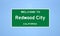 Redwood City, California city limit sign. Town sign from the USA