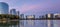 Redwood Shores, California - September 27, 2018: Oracle headquarters and lake with twilight sky panoramic view.