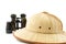 Reed safari hat and binoculars