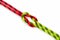 Reef, Hercules, square, double or brother hood Binding knot binding two colored red and green ropes. nautical loop