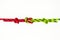 Reef, Hercules, square, double or brother hood Binding knot binding two colored red and green ropes. nautical loop used