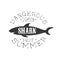 Reef Shark Summer Surf Club Black And White Stamp With Dangerous Animal Silhouette Template