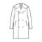 Reefer overcoat technical fashion illustration with double breasted, knee length, tailored button-up collar, epaulettes