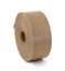 Reel with brown paper stickers labels isolated on the white background. Labels for thermo printer for bar codes to mark goods.